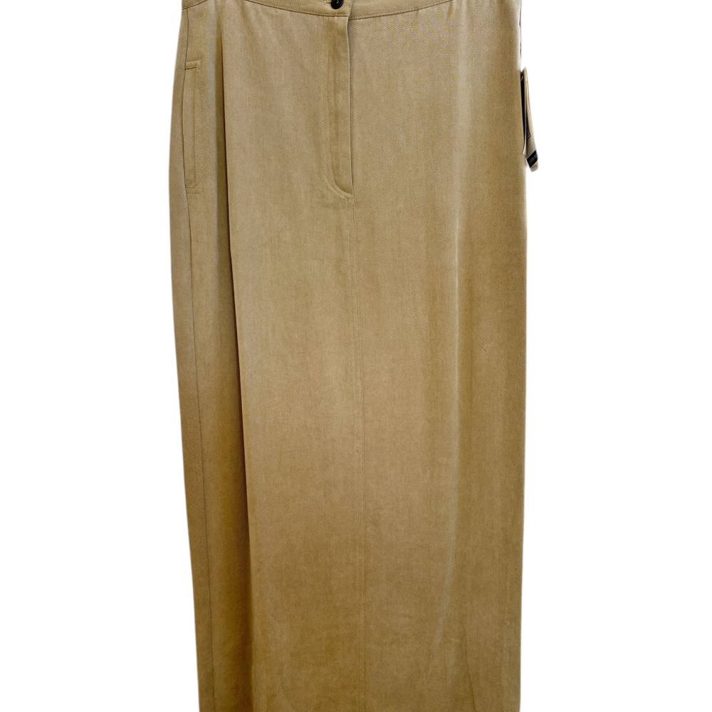 NWT Vintage Cynthia Max Tencel Maxi Skirt Tan Ruched Waist Y2K Slit Back‎ Sz Med